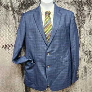 Ted Baker Blazer Mens 46L Long Blue Sport Coat Jacket Canada Plaid Jake Career - Picture 1 of 23