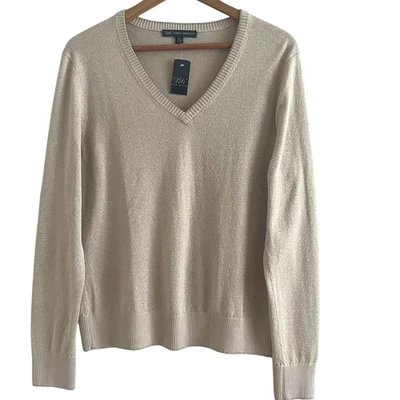 Suéter Brooks Brothers Mujer Metálico Cuello en V XL Tostado Dorado Holiday Heritage Nuevo Foto 1 de 4
