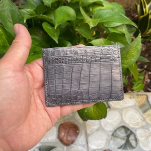 GRAY GENUINE CROCODILE ALLIGATOR LEATHER CREDIT CARD HOLDER MINI CARD CASE MEN