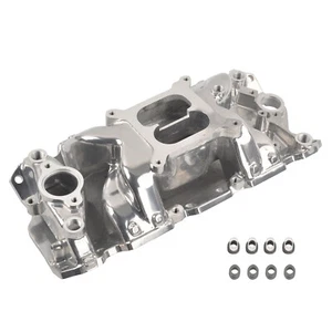 Colector de admisión de aluminio pulido de doble plano para SBC Chevy V8 350 400 - Imagen 1 de 11