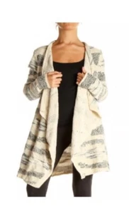 Lucky Brand Sweater Womens Medium Long Jacket Cardigan Knit open Ivory black - Picture 1 of 8
