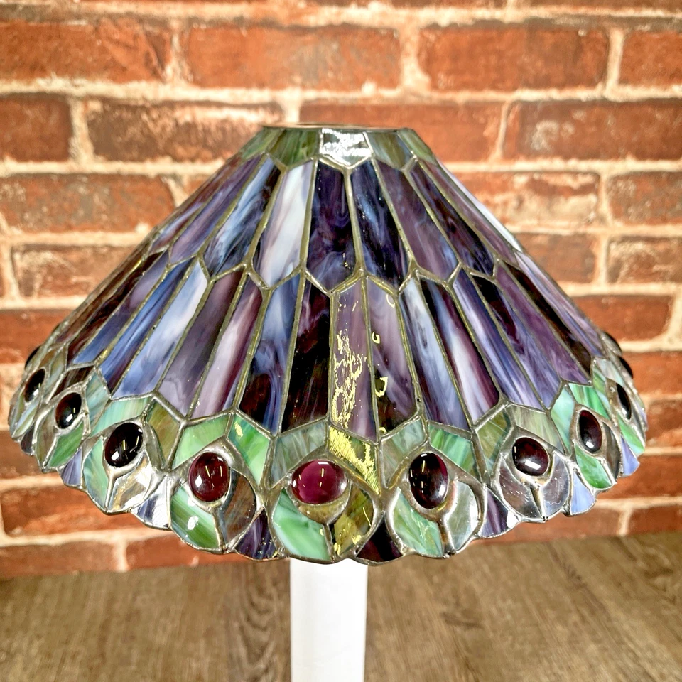 Abajur Meyda Tiffany estilo joia pavão vidro abajur 12" roxo verde - Imagem 1 de 4
