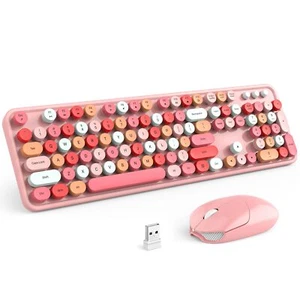 Wireless Keyboard and Mouse Combo Pink 104 Keys Full-Sized 2.4 GHz Round Keyc... - Picture 1 of 7