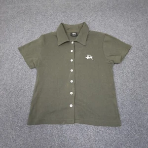 Stussy Shirt Womens 6 Green Short Sleeve Button Up collared cotton Size 6 - Picture 1 of 10