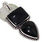 Black Onyx 925 Silver Plated Long Gemstone Pendant 2.3" Stylish Jewelry Gw