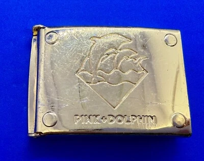 Amazon River Rare PINK DOLPHIN Jumping Nautical Gold Color Ratchet Belt Buckle - Image 1 of 4
