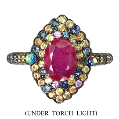 925 Sterling Silver Ring Oval Ruby 8x6mm Sapphire Gemstone Jewelry 9 - Image 1 of 4