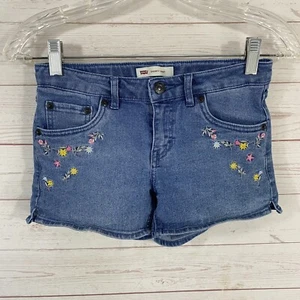 Levi's Girls Embroidered Shorty Shorts Size 12 Blue Stretch Denim 25x3 - Picture 1 of 6