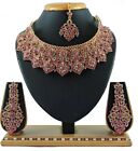 Rosa Bollywood ethnische traditionelle indische Halskette Set mit Ohrringen vergoldet
