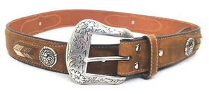 Nocona Men's Sz 36 Lace Arrow Concho Tab Brown Leather Western Belt N2441644 - Picture 1 of 10
