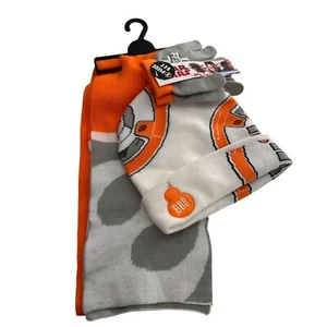 Star Wars Disney BB8 Beanie Scarf Gloves Set For Kids Orange Gray Gift Bundle b - Picture 1 of 11
