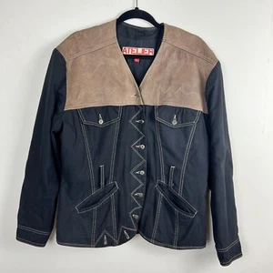 Atelier Jacket 100% Cotton Leather Trim Stitching Size Large Belt Loops - Picture 1 of 6