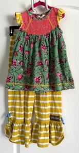 Matilda Jane Pants Expedition Big Ruffles Camp Yellow White Stripe Ruffle Size 8 - Picture 1 of 3