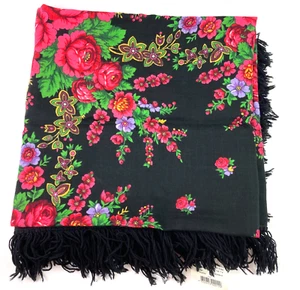 Pavlovo Posad Russian Shawl 57"x57" Heart to Conversation Fringe Scarf Flower - Picture 1 of 11