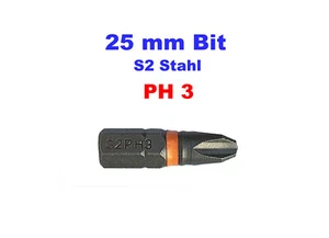 25mm Bits aus S2 Stahl für Kreuz-Antrieb PH 3 - (Menge wählbar) - Bild 1 von 1