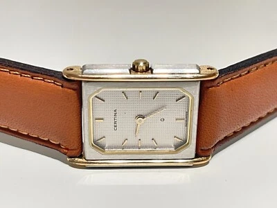 RELOJ DE CUARZO SUIZO VINTAGE HERMOSO DOS TONOS ACERO INOXIDABLE TANQUE DAMAS "CERTINA" Q Foto 1 de 4