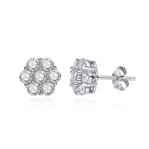 Real Moissanite Stud Earrings Flower Shape Girl Birthday Gift Sterling Silver - Picture 1 of 14