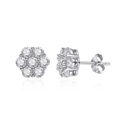 Real Moissanite Stud Earrings Flower Shape Girl Birthday Gift Sterling Silver - Image 1 of 4