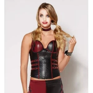 Top corsetto Harley Quinn DC fumetto nero e rosso ecopelle halloween sexy top - Foto 1 di 7