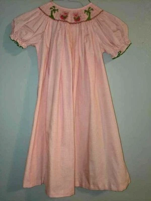 Amanda Remembered Girls Smocked Pink/White Check Dress, Sz 3, Piggies/Palm Trees - Image 1 of 3