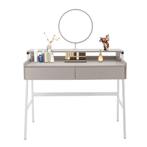 2 in 1 Makeup Vanity Table Set with LED Lighted Mirror & 2 Drawers Dressing Desk Cover