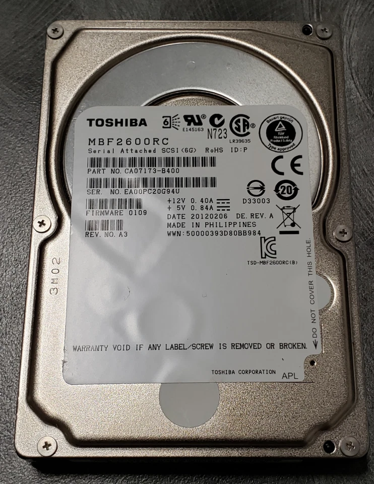 TOSHIBA MBF2600RC 600GB 10K 16MB Cache SAS 6Gb/s 2.5" Enterprise HDD - Image 1 of 1