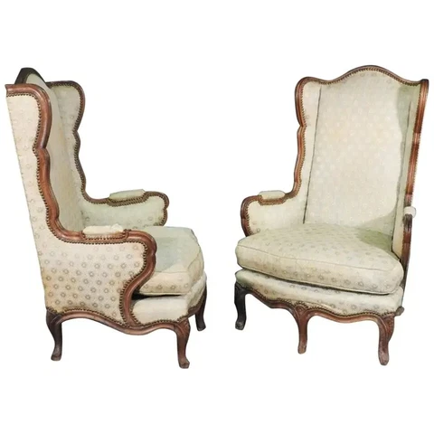 Tall Back French Louis XV Walnut 5-Leg Occasional Lounge Chairs, circa 1900 Pair Cover