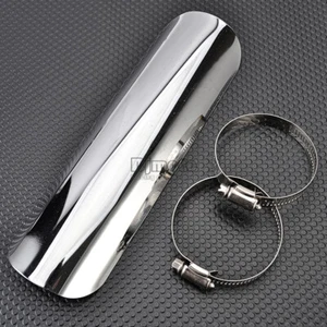 Universal Chrome Exhaust Muffler Pipe Heat Shield Cover Heel Guard Motorcycle - Bild 1 von 8