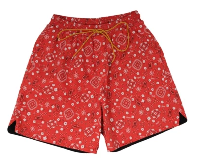 Rhude Men Bermuda Shorts Large Red White  Bandana Paisley Print Drawstring Waist - Image 1 of 4