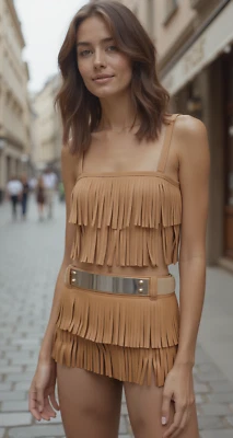 Women Beige Brown Black Color Faux Leather Skirt Tie Fringes Belt Gold Metal S M - Image 1 of 4