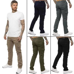 Enzo Mens Cargo Trousers Combat Jeans Cotton Stretch Slim Fit Chino Work Pants - Picture 1 of 36