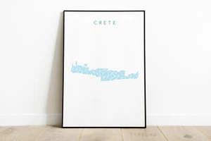 Map of Crete Art Print, Greece Travel Poster Map, Greek Island Poster A3 - A4 - Picture 1 of 4