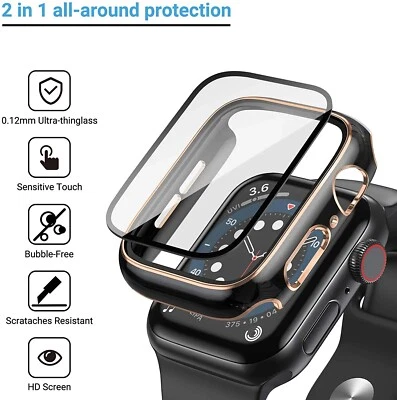 Case For Apple Watch Series 1/2/3/4/5/6/SE/7 Full Screen Protector Glass Cover - Image 1 of 4