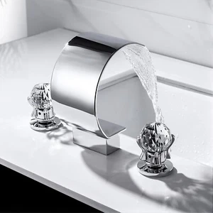 Waterfall 8 Inch Widespread Bathroom Vanity Basin Sink Faucet Mixer Tap Chrome - Picture 1 of 20