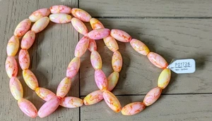 Vintage Glass Oval Beads Pearl Pink And Yellow For Necklace/Bracelet - Picture 1 of 7
