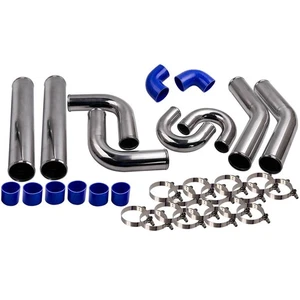 8 Pcs 3" Universal Intercooler Pipe Tube Set w/ Blue Silicone Hose & Clamps - Foto 1 di 20