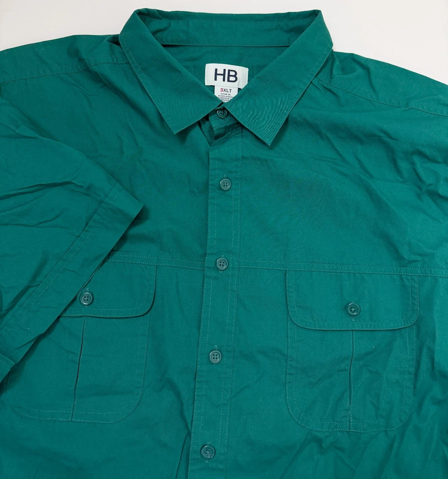 Harbor Bay Shirt Men 3XL TALL Minimal Button Up Short Sleeve Casual Solid Green - Image 1 of 4