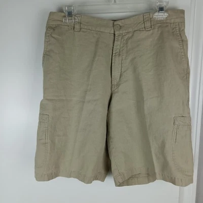 Shorts Brandini Masculino 33 Bege Linho Carga Ajuste Relaxado Bolsos de Verão Leve - Imagem 1 de 4