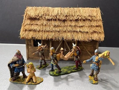The Viking Raid by Lineol Duscha, 7cm Figures W/Hand Made House by collector - Image 1 of 4