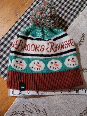 Gorro de invierno para correr Brooks con pompón - forrado marrón/verde RUN HAPPY NUEVO SIN ETIQUETAS Foto 1 de 4