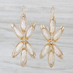 Vintage Rice Pearl Flower Earrings 14k Yellow Gold Hook Posts - Picture 1 of 5