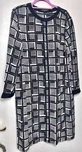 JAEGER Black White Abstract Print 100% Silk Shift Dress Size UK 16 - Picture 1 of 6