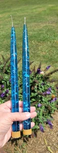 Set 2 candele vintage metà secolo moderne blu cielo lucite con fiocchi argento - Foto 1 di 3