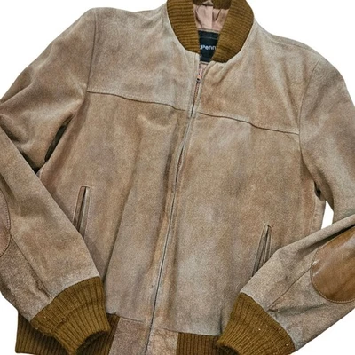 Chaqueta Bomber De Colección JC Penney Gamuza Para Hombre 36 Borde de Cuero Marrón Años 70 80 EE. UU. Foto 1 de 4