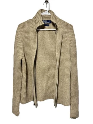 Polo Ralph Lauren 100% Algodón Acanalado Cremallera Cárdigan Suéter Beige Para Hombre’s L Foto 1 de 3