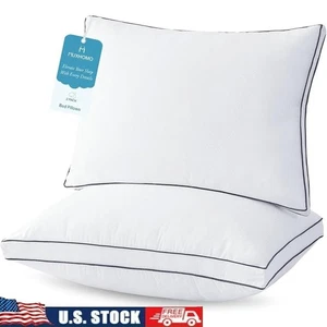 Queen Size Bed Pillows Set of 2 Down Alternative Gusseted Soft Supportive New - Picture 1 of 9