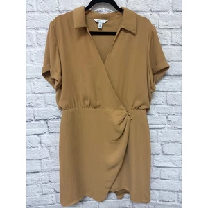 Nine West Career Faux Wrap Shirt Dress Dark Taupe Short Sleeve SZ XL Worn Once! - Picture 1 of 5