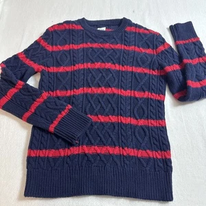 GAP Kids Cable Knit Sweater Boys size XL 12 Crewneck Blue Striped Preppy - Picture 1 of 9