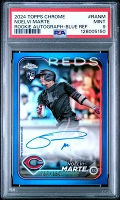 2024 Topps Chrome Noelvi Marte ROOKIE AUTO TRUE BLUE /150 PSA 9 Reds - Image 1 of 2