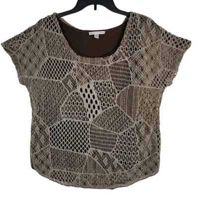 Top Maria Gabrielle Crochet Superpuesto Petite PL Manga Corta Cuello Redondo Forrado Foto 1 de 4